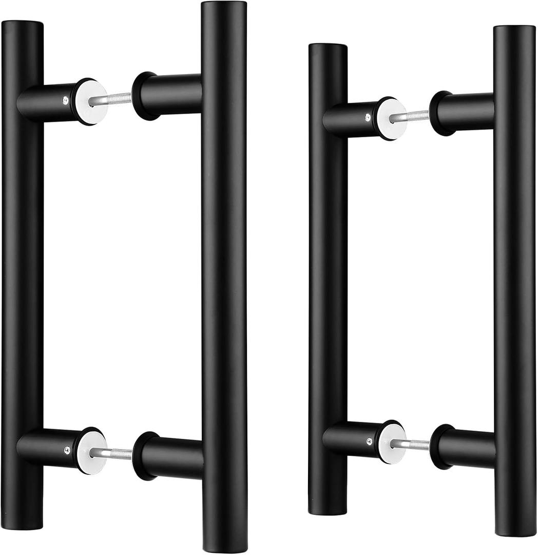 EaseLife 12" Double Sided Push Pull Door Handle,Matte Black,Stainless Steel,H Shape Sliding Door Handle,Fit for Glass Door Wooden Door,2 Pack