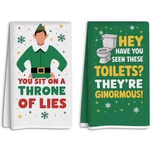 2 Pcs Ultra Soft Elf - Themed Dish Towels, Playful Seasonal Decor Absorbent Decorative Waffle Weave Bath Towel Kitchen Dish Guest Towels for Kitchens Homes Bathrooms Restaurant Hotel Cafe (Multicolor 339)