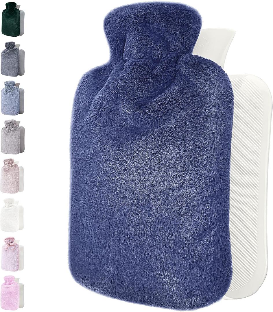 Qomfor Hot Water Bottle with Soft Cover - 1.8L Large - Classic Hot Water Bag for Pain Relief, Neck and Shoulders, Feet Warmer, Menstrual Cramps, Hot and Cold Therapy - Great Gift for Women - Lila