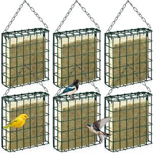 Zhehao 6 Pcs Suet Bird Feeders Outdoor, Hanging Wild Bird Feeder with Single Cake Capacity, Weatherproof Metal Suet Feeder for Garden Yard Outside Decoration, Easy to Clean & Hang (Green)