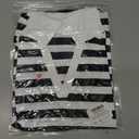 LilyCoco Womens Striped Shirt Fitted Collared Neck Short Sleeve T Shirt Black and White Medium (M)