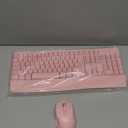 MEETION Wireless Keyboard and Mouse, Full-Sized Cordless Keyboard with Wrist Rest and 3 DPI Adjustable Mouse, 2.4G Wireless, Compatible with PC/Computer/Laptop/Windows/Mac, Pink