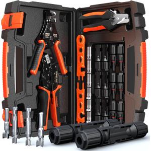 SOMELINE Solar Connector Crimping Tool Kit, 14-10 AWG Crimper for Solar Panel Cables Connectors, Toolbox Kit with 6 Pairs of Solar Connectors and Wrenches, Strippers, Crimpers and Cable Cutter