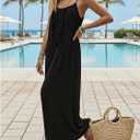 SHENHE Women's Open Back Spaghetti Strap Beach Maxi Dress Loose Flowy Vacation Sundress Black Large