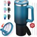 40oz Tumbler with Handle and Flip Straw, Travel Water Cup with Leakproof Lid for Keep Cold 34hrs & Hot 10Hras, Reusable Stainless Steel Water Bottle Fits in Cup Holder (Indigo Black)