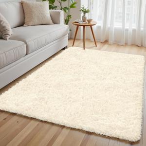 4x6 Cream White Fluffy Fuzzy Shag Area Rug for Living Room, Bedroom, Dorm