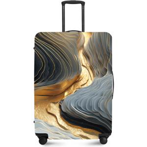 FOREVER QUEEN Gradient Black Gray Gold Marble Luggage Cover Suitcase Protector Suitcase Cover Anti-Scratch,Stretchable Bag Cover Washable Durable Polyester