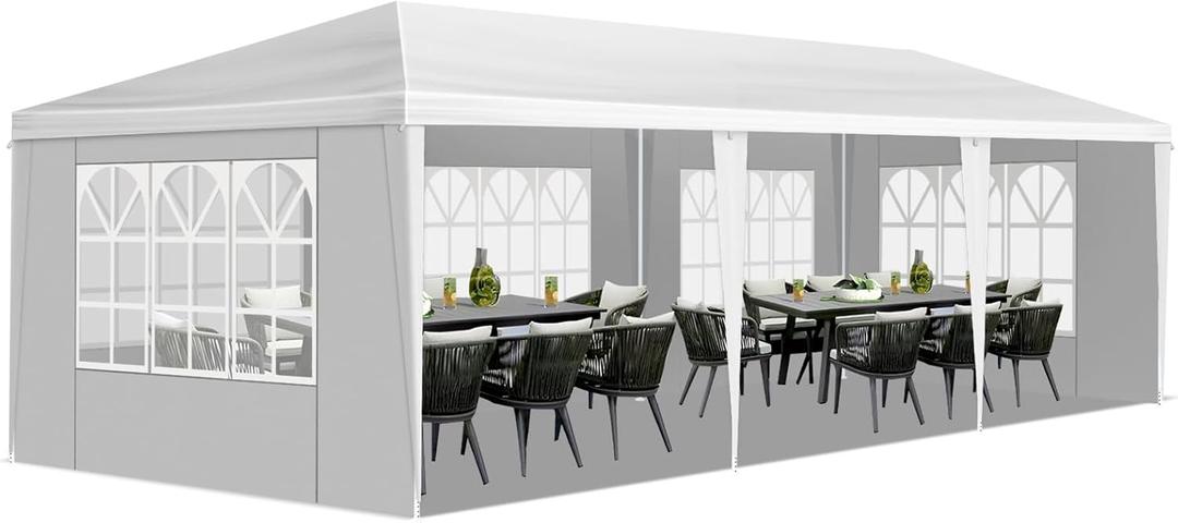 10 * 30FT Wedding Tent with 5 Removable Sidewalls,Outdoor Event Shelter Use for Party,Wedding,Marketplace