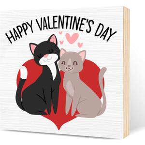 Valentines Decorations - Cats Love Wooden Box for Cat Lovers, Valentine Decor for Home Office Table Wall Hanging-Happy Valentine A10