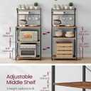 VASAGLE Kitchen Bakers Rack with Power Outlet, Coffee Bar 4-Tier with 8 S Hooks, Microwave Stand, Adjustable Shelf, for Small Spaces, Rustic Brown and Ink Black UKKS014K01V1