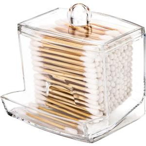 Tbestmax 10oz Qtip Holder Dispenser Big Clear Bathroom Organizer Accessories Decor for Storage-Qtips Cotton Ball Holder Apothecary Jars, Cotton Swabs, Floss Container