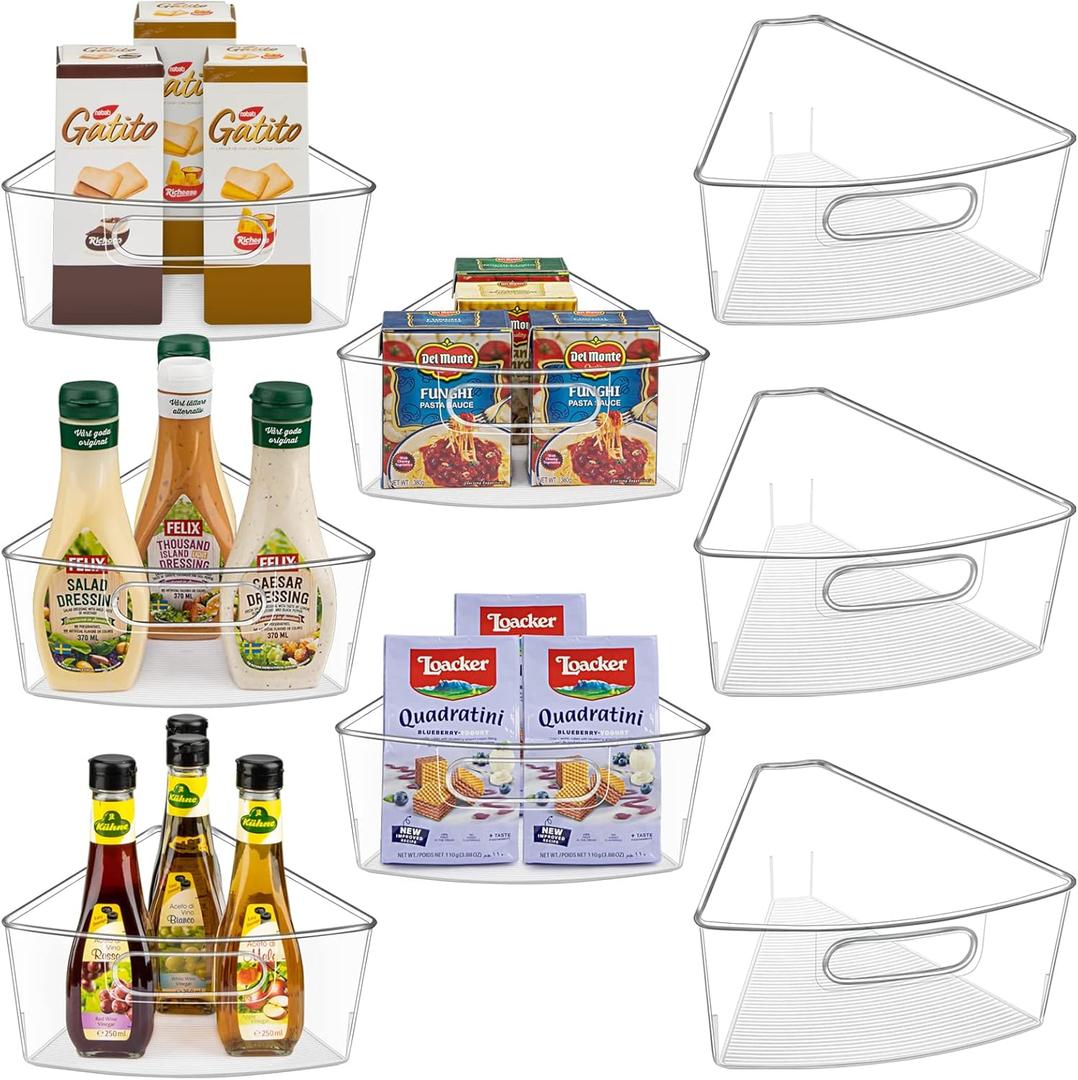 Lazy Susan Cabinet Organizer Bins for 26"/ 28"/ 32" Diameter Corner Organizer, Plastic Cabinet Storage Bin, 1/8 Wedge - Food Safe, BPA Free, with Non-Slip Pads (for 26" Diameter, 8 Pack)