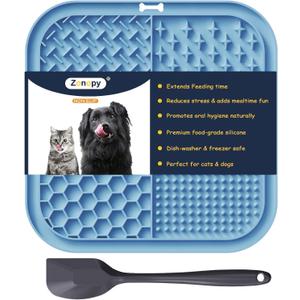 Licking Mat for Dogs & Cats with Suction Cups, 1 Pack Square Dog Slow Feeder Lick Pat for Anxiety Relief & Boredom, Dog Toys to Keep Them Busy, Pets Bathing Training Grooming Mat (Blue)