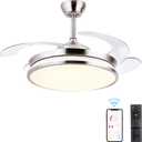 STERREN Retractable Ceiling Fans with Lights,42 Inch Modern Low Profile Bladeless LED Ceiling Fan Lights with Remote Control Smart Brushed Nickel Ceiling Fan for Bedroom Living Room (Silver)
