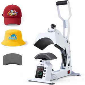 VEVOR Hat Heat Press Machine, with 2 Interchangeable Platens and Caps Stretcher, Precise Temperature & Time Control, Heat Press for Hats and Caps, for HTV Iron On and Sublimation Projects, White