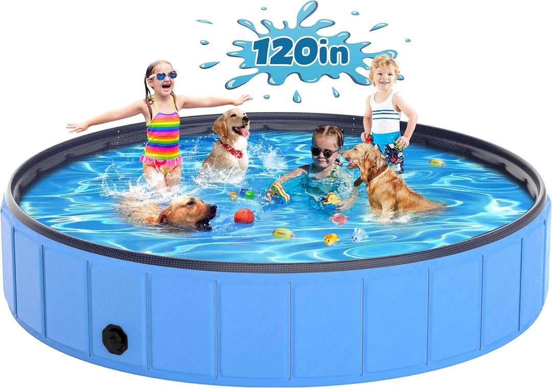 Instraella Extra Large Dog Pool Foldable Plastic Pool for Large Dogs,1mm Durable and Collapsible Pet Bathing Tub Portable Outside Swimming Pool for Kiddies and Dogs (120x20 in)