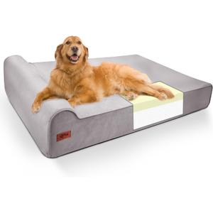 Sytopia XXL Memory Foam Dog Bed, 7 Inch Thick Extra Large Orthopedic Couch for Senior Dogs Over 100 Pounds, Water Resistant and Washable Cover, Liner, Grey