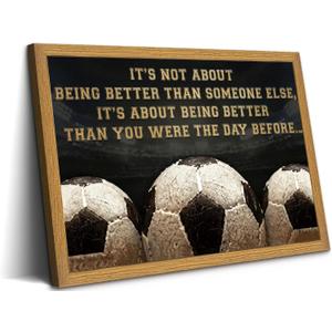 Framed Motivational Soccer Canvas Wall Art Inspirational Quote Wall Decor Picture Vintage Football Poster Painting Print for Living Room Bedroom Office Gym Home Decoration