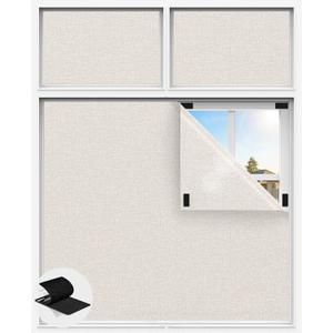 Linen Blackout Curtains for Bedroom, 70" x 58" Portable Black Out Blinds with 20 Sets Hooks & Loops Strips for 100% Blackout Window Film, Temporary Black-out Shades for Windows Cover Travel RV- Cream