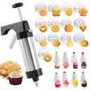 Stainless Steel Cookies Press,Stainless Steel Cookies Press,with 13 Cookie Discs and 8 Piping Tips for Baking & DIY Pastries Cake Dessert Making and Decorating(Black+Silver)