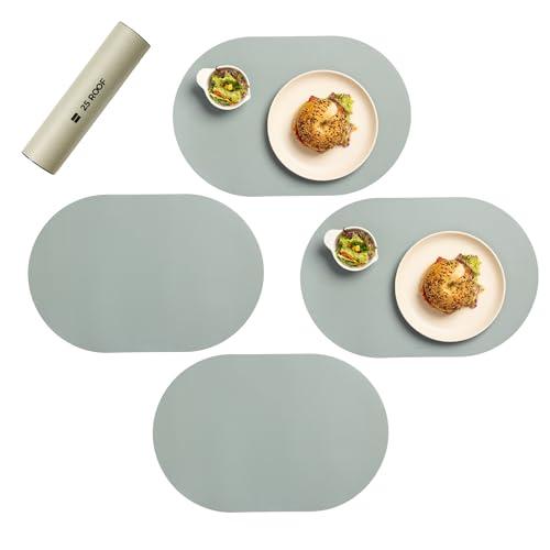 Mint Green Oval Silicone Placemats Set of 4 – Heat Resistant, Waterproof, Easy to Clean Non-Slip Modern Dining Table Mats – Premium Leather Textured Japandi Kitchen Decor