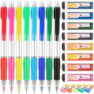 Affrolling 21 Pcs 0.7mm Color Mechanical Pencil Set Include Color Mechanical Pencil Refills Erasers Stationery Supplies for Writing, Drawing and Sketching School Office Students(Transparent)