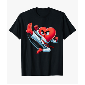 Valentine's Day Heart Karate Kick MMA Taekwondo Muay Thai T-Shirt, Size: 6XL
