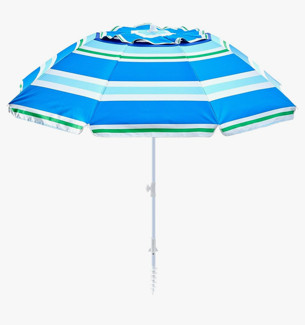 Beach Umbrella With Sand Anchor, UPF 50+ Protection, 8 Ribs, Beach Umbrellas For Sand Portable, With Button Tilt - Multifunctional Outdoor Sunshade For Gardens, Courtyards, And Beaches