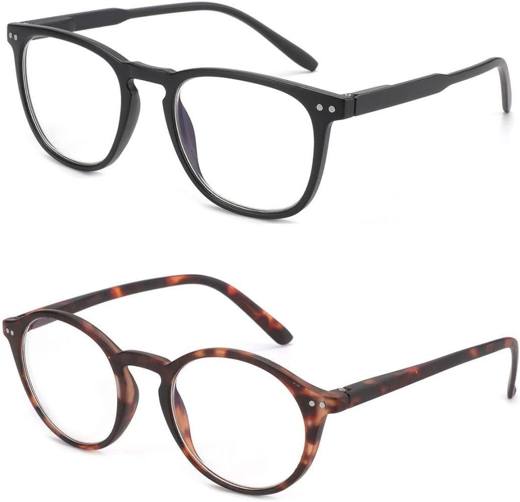 BLUEMOKY Reading Glasses for Women Men, Blue Light Blocking Glasses 2 Pack, Computer Readers, Spring Hinge