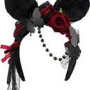 Bunny Ears Headband for Women, Plush Floral Lace Bunny Ears Hairband, Gothic Animal Ears Cosplay Costume Headband