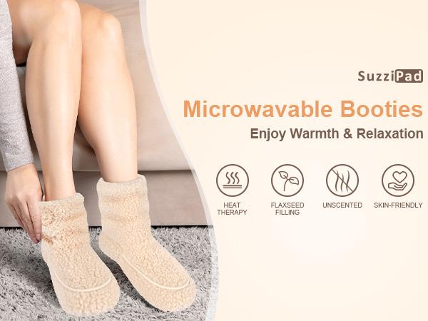 Microwavable Booties for Cold Feet with Moist Heat Therapy, Hot Feet Warmers for Relieving Foot Stiffness, Adjustable Fit & Non-Slip Heated Slippers for Women & Men, S
