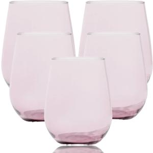 Oojami 36 Pink Plastic Stemless Wine Glasses 12oz Unbreakable, BPA Free Reusable Shatterproof Cups for Party Wedding