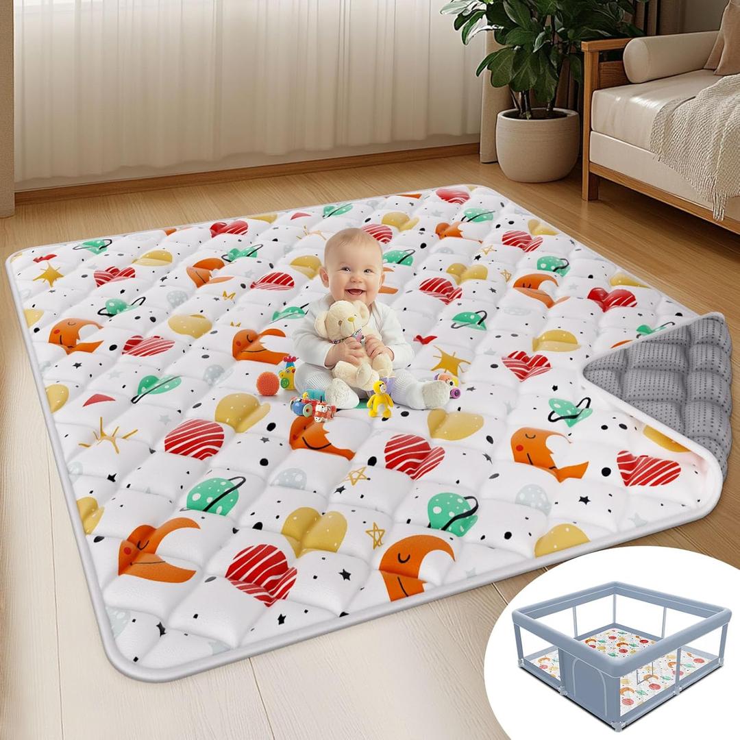 Baby Play Mat, 49 x 49 Inch Thickened Play Mat Perfect for Use Baby Playpen, Foldable Baby Playmat for Floor, Portable Activity PlayMats for Babies and Toddlers, Super Soft&Warm, Machine-wash