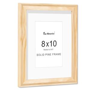 Fun Memories 8x10 Picture Frame, Solid Pine Wood Picture Frame with Tempered Glass, Handcrafted Natural 8 x 10 Wooden Frame Matted to 5x7 Photos, Wall or Tabletop Display, Natural