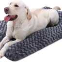 KSIIA Washable Dog Bed Deluxe Plush Dog Crate Beds Comfy Kennel Pad Anti-Slip Pet Sleeping Mat for Large, Jumbo, Medium, Small Dogs Breeds, 47" x 29", Dark Grey