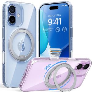 TORRAS for iPhone 17 Case 360 Magnetic Durable Stand O3 Fitness Series, [Fit for MagSafe] [360° Rotating Kickstand] 4X MilGrade Shockproof, Camera Control Button, Slim, Crystal Clear