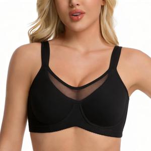 Minimizer Bras for Women, Smoothing Underwire Seamless Bra, Full Coverage Shaping Lingerie for Fuller Busts (Black)