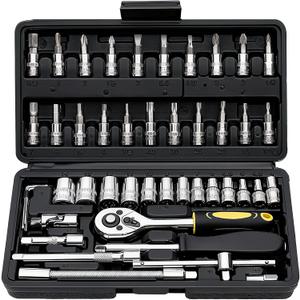 46-Piece Socket Wrench Set, Premium 1/4 inch Metric Socket Set, Ratchet Set with Quick-Release Ratchet and Extension Bar, Compact Storage Case - Perfect for Auto Repair & Home Use