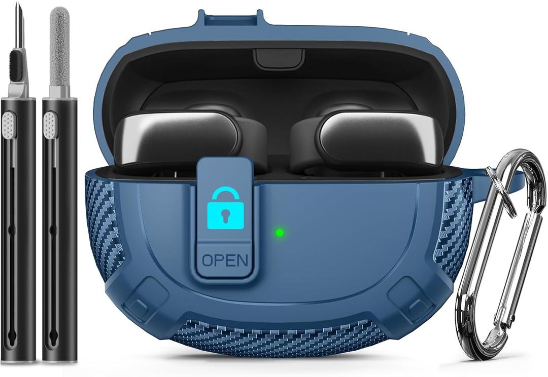 Ljusmicker for Bose Ultra Open Earbuds Case Cover 2024 with Cleaner Kit,Military Hard Cover with Lock for Bose Open Ear Earbuds Charging Case Accessories with Keychain for Men Women-Blue