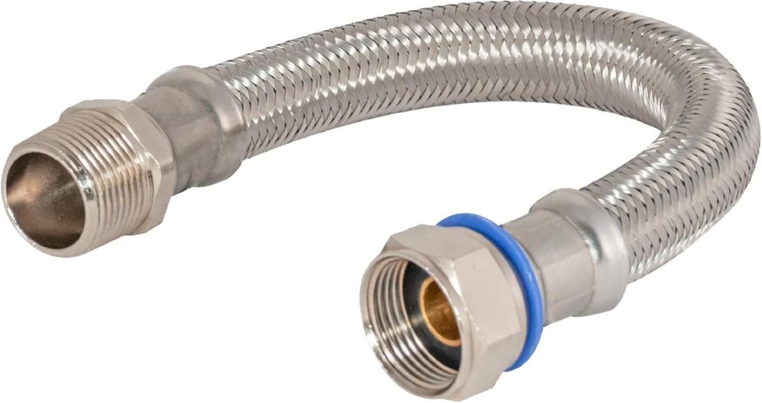 Eastman 24 Inch Steel-Flex Water Heater Connector, 3/4 Inch FIP Swivel x 3/4 Inch MIP Rigid, Flexible Braided Stainless Steel, 48255