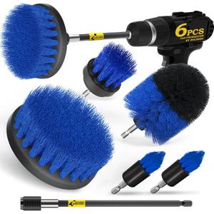 Holikme 6Pack Drill Brush Power Scrubber Cleaning Brush Extended Long Attachment Set All Purpose Drill Scrub Brushes Kit for Grout, Floor, Tub, Shower, Tile, BathroomScrub Brush Blue
