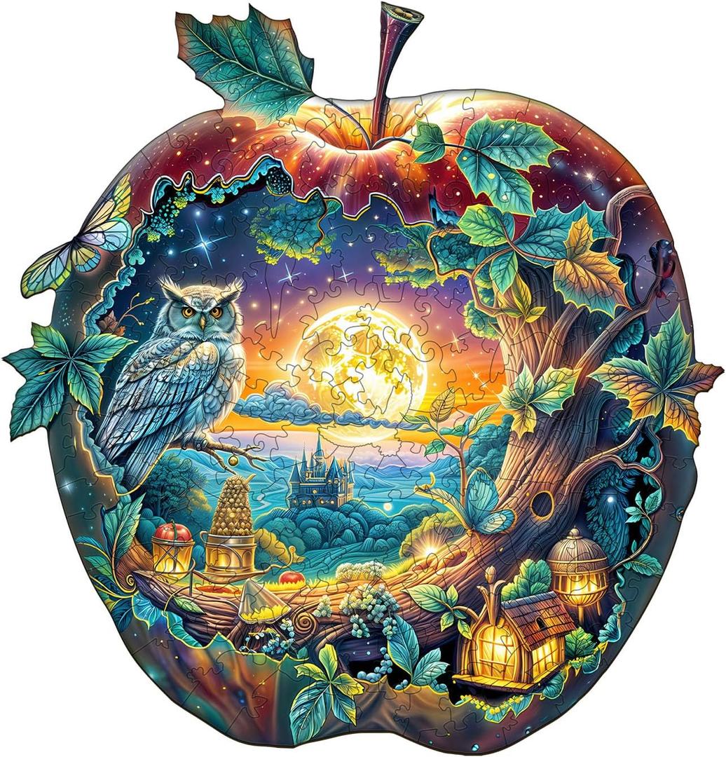 Wooden Puzzles for Adults, Apple Owl Jigsaw Puzzles with Unique Shape, Wood Challenging Jigsaw Puzzles Ideal for Adults, Christmas Birthday Gifts for Women Men Puzzle Game Lovers, 11.4"x11" - 160pcs (Medium)