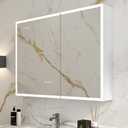 LED Medicine Cabinet Mirror with Lights & Outlet for Bathroom - Dimmable Anti-Fog, Built-in Digital Clock, Dual USB Charging Ports, Recessed/Surface Mount (36x30 Inch)