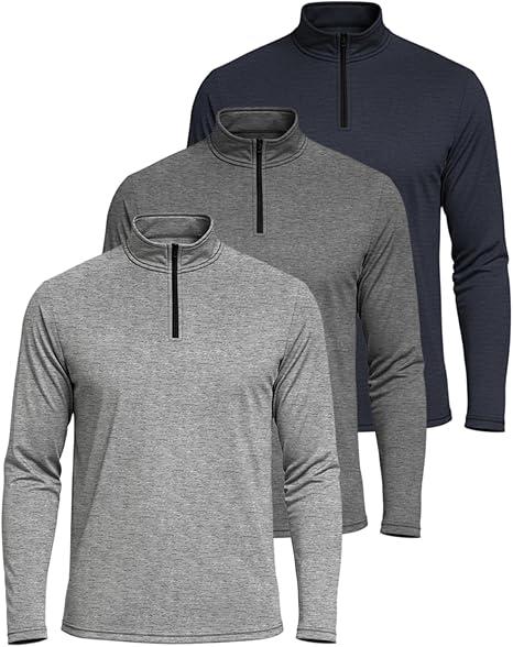 Real Essentials 4 Pack: Men's Dry-Fit Active Quarter Zip Long Sleeve Athletic Performance Pullover  S