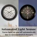Illuminated Large Outdoor Clock - 18 inch Indoor Outdoor Night Light Wall Clock with Smart LED Sensor, Temperature and Humidity Combo - Weatherproof & Easy to Read for Pool, Patio & Home Decor