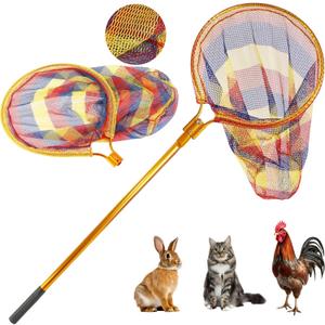 Catch Net - Small Animal Catcher for Chicken, Duck, Goose, Fish, Cat, Bird, Raccoon, Dog and Others (43"-78" Handle with 20" Net Opening) (Gold)