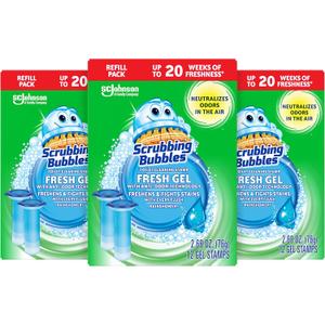 Scrubbing Bubbles Fresh Gel Toilet Bowl Cleaning Stamps Refills, Helps Keep Toilet Clean and Helps Prevent Limescale & Rings, Rainshower Scent, 12 Stamps (Pack of 3)
