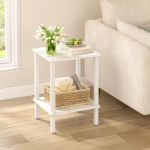 TUTOTAK End Table, Side Table, Nightstand, 2-Tier Storage Shelf, Sofa Side Table for Small Space, Living Room, Bed Room TB01BMW034 (Marble White)