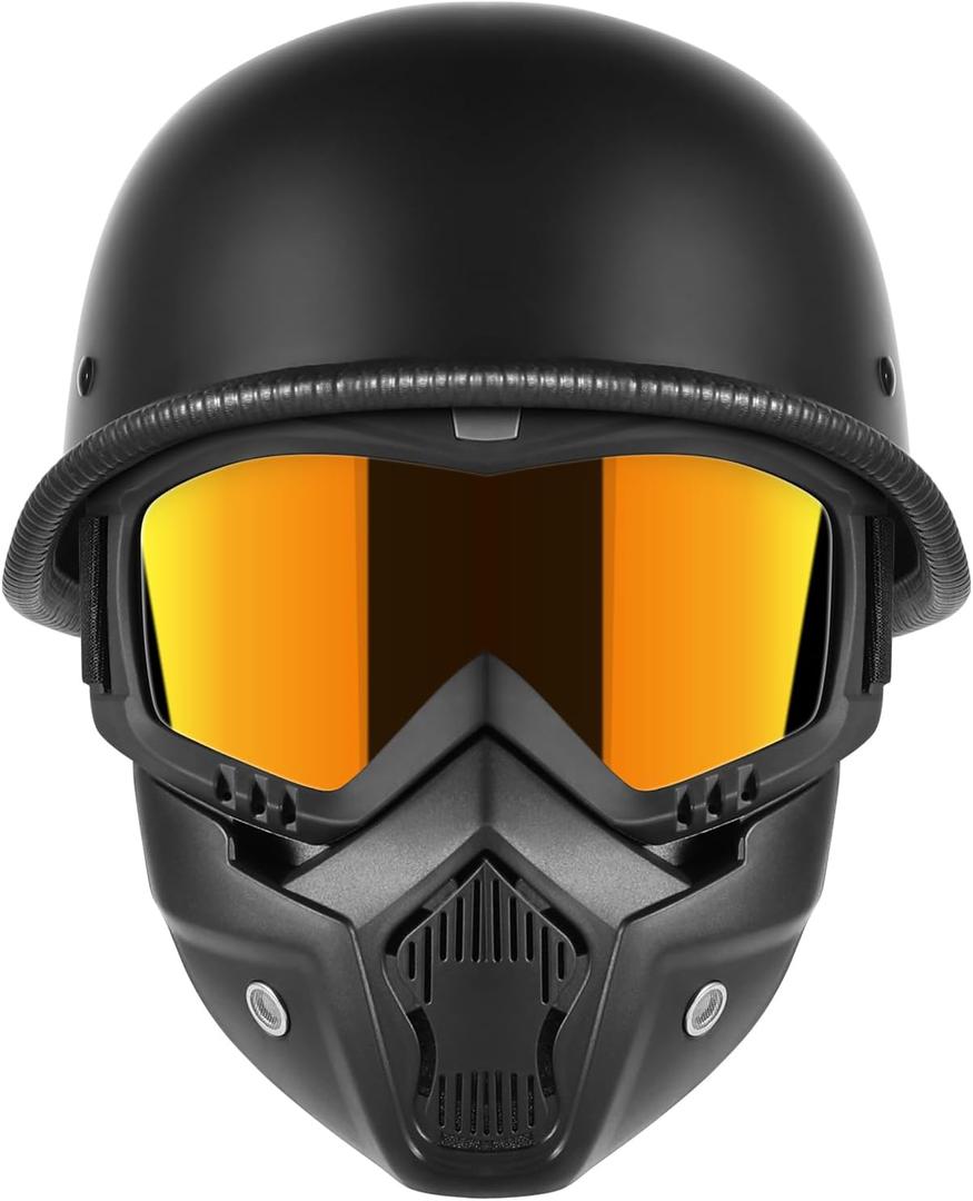 TRUSTERTHEE Motorcycle Half Helmets with Face Shield, German Style Motorcycle Helmet for Adult Men Women, DOT Approved Retro Half Shell Helmet for Moped Cruiser Scooter (Large, 1Matt Black)