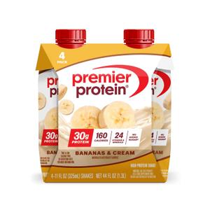 Premier Protein Shake, Bananas & Cream, 30g Protein, No Added Sugar, 24 Vitamins & Minerals to Support Immune Health, 11 fl oz, 4 Pack (EXP 06/26/27)